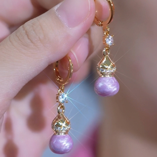 新中式国风轻奢超闪锆石紫色葫芦耳扣女高级感气质时尚大气耳饰