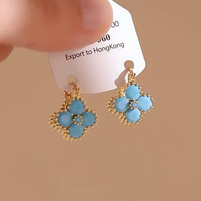 绿松石花朵耳钉耳扣小众气质