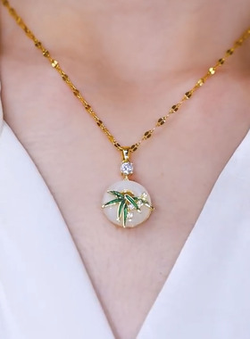 新中式竹报平安吊坠项链