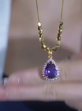 碎银子紫锆石水滴锁骨链百搭