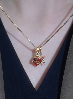 红色镶钻爱心锁骨链女轻奢百搭