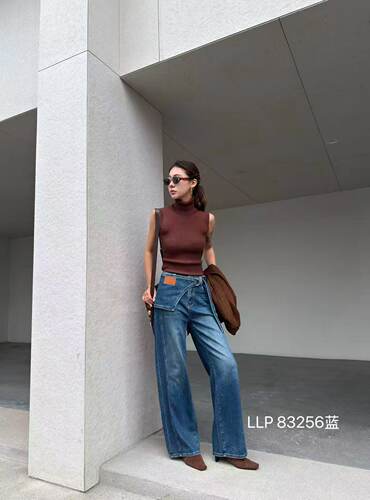 LLP83256欧货时尚布帘高腰宽松直筒牛仔裤2026秋季女装新款阔腿裤