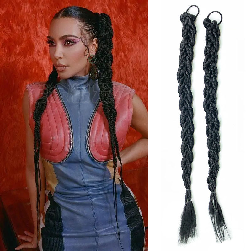 小辫子欧美金卡同款三股麻花辫子双马尾黑色成品非洲脏辫吸粉摄影