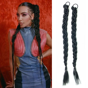 小辫子欧美金卡同款三股麻花辫子双马尾黑色成品非洲脏辫吸粉摄影