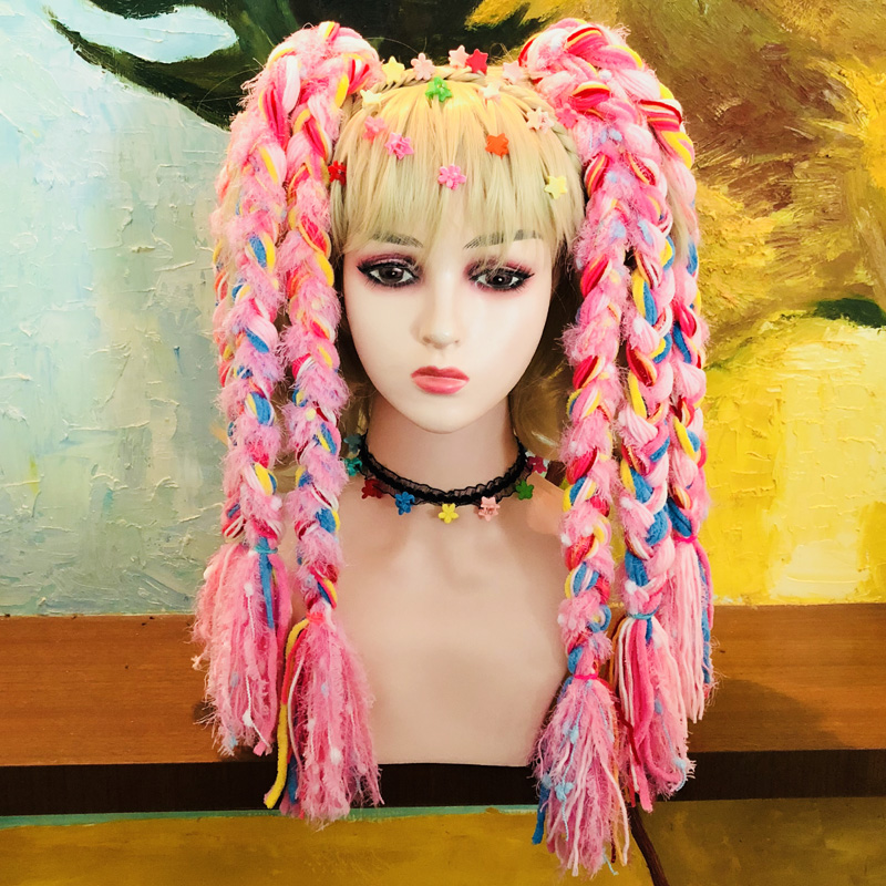 日本原宿街拍ins软妹童趣辫子Y2K千禧辣妹发饰decora风假发绳马尾