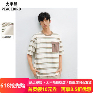 太平鸟男装美式复古条纹短袖T恤新款体恤衫B2CNF2175