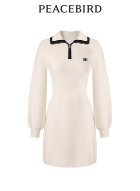 太平鸟女装2024春季新款撞边翻领连衣裙A1FAD4625