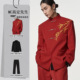 男装 红色DK中山装 西服外套立领盘扣西装 新中式 套装 订婚结婚服一套
