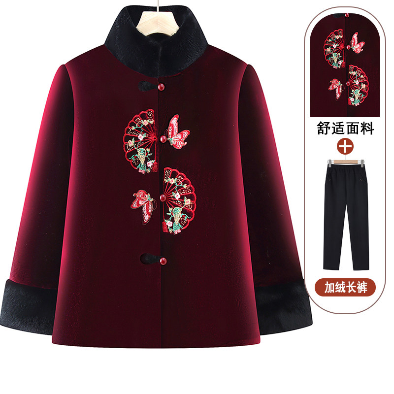 奶奶冬装中老年人女装加绒加厚新款外套妈妈装上衣老太太冬天衣服