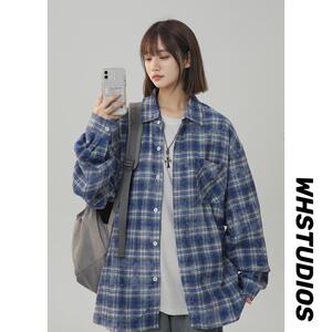 格子衬衫高级感痞帅春秋美式高街外套格纹长袖衬衣xz405-cs04-P55图片