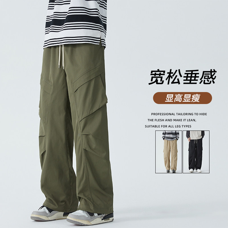 2025春季新品潮流工装大码男弯刀散兵裤休闲裤松紧褶皱裤子,男装休闲裤,星座405