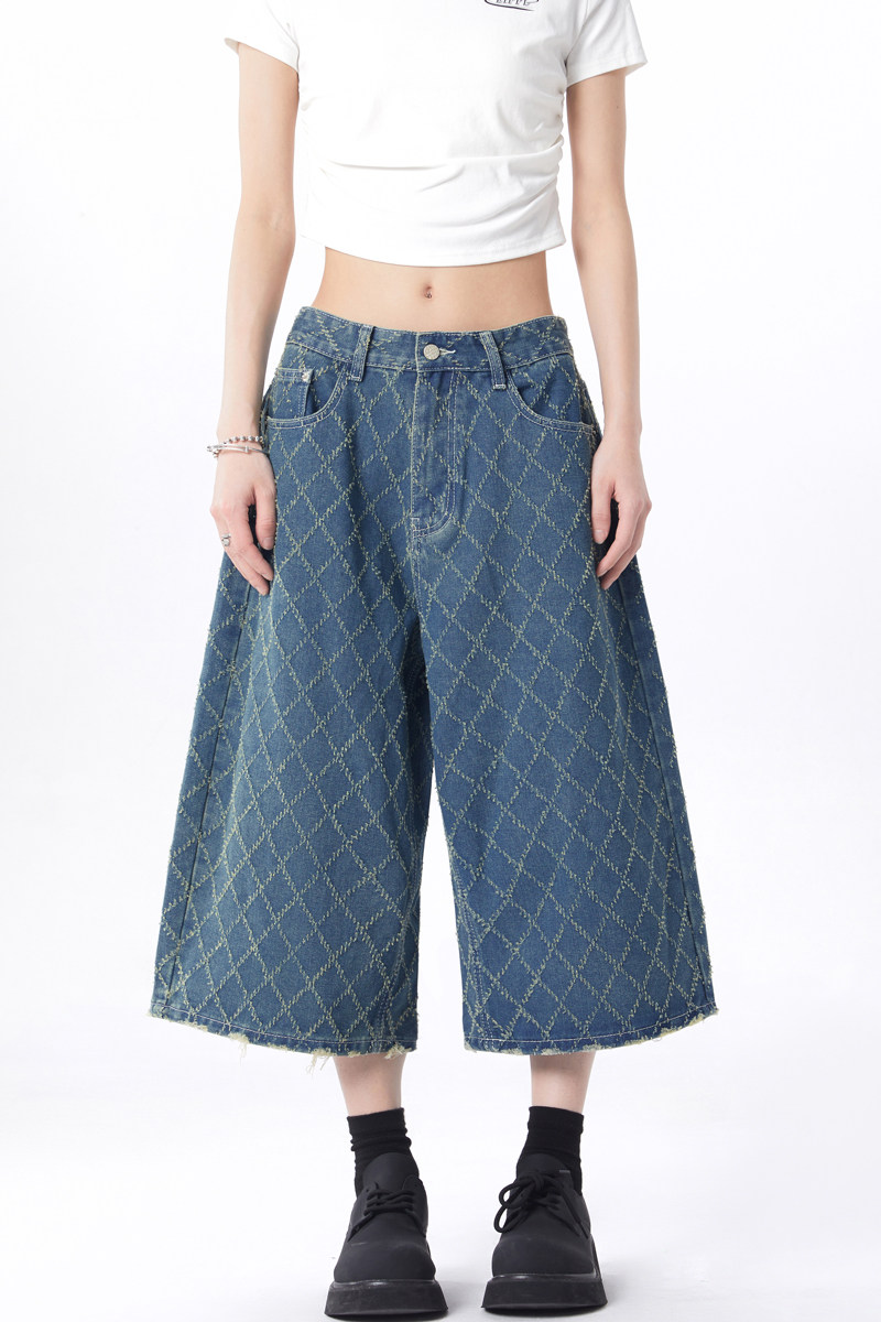 中性风2025夏季新款美式工装七分裤宽松牛仔裤XZ405-K200-P55,女装牛仔裤,星座405