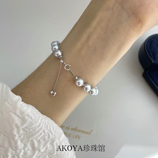 天然海水真多麻手链18K金手饰正圆极光手环大点位满珠串链可调节