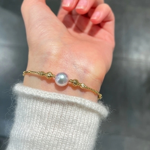 单颗爆闪链套装AKOYA海水珍珠项链18K金吊坠锁骨链爆款手镯手链