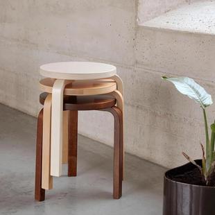 芬兰Artek Stool60经典现代简约实木矮凳边几可堆叠木质餐桌圆凳