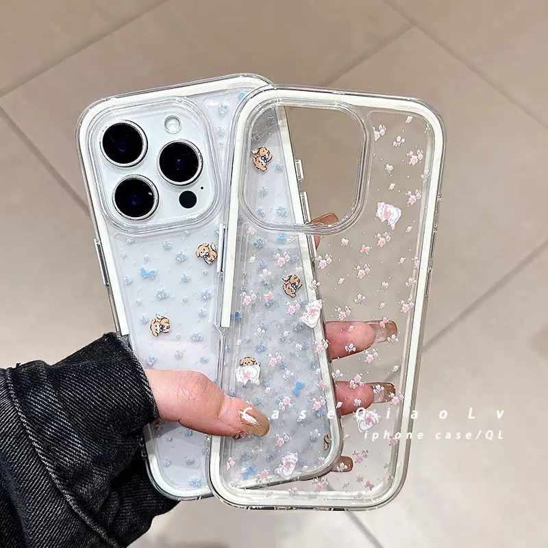 碎花小猫小狗三合一炫彩适用苹果16/15iphone13/XR/MAX华为手机壳