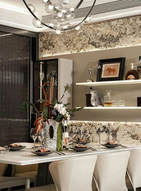 软装恒大现代轻奢样板间售楼处餐厅墙面收纳柜餐桌花器道具酒摆件