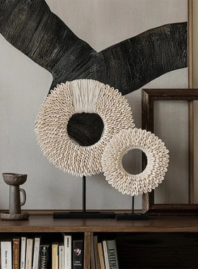 软装恒大北欧风样板间玄关边柜创意贝壳摆件名宿酒店软装饰品陈设