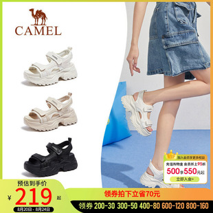 2025夏季 运动老爹凉鞋 骆驼女鞋 新款 女款 厚底增高休闲魔术贴沙滩鞋