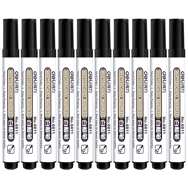 得力6811白板笔 水性白板书写用笔黑板笔可擦 黑红蓝2.0mm 10支装