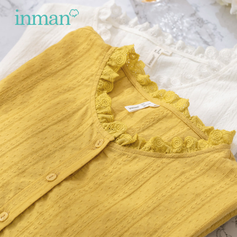 茵曼纯棉衬衫女洋气全棉2020夏装新款立领白色衬衣2019设计感短袖