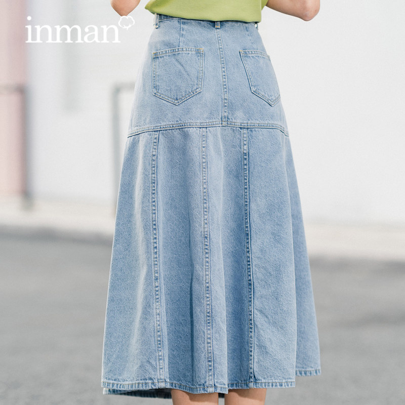 茵曼牛仔半身裙女夏秋中长款高腰a字2020新款显瘦复古包臀长裙子