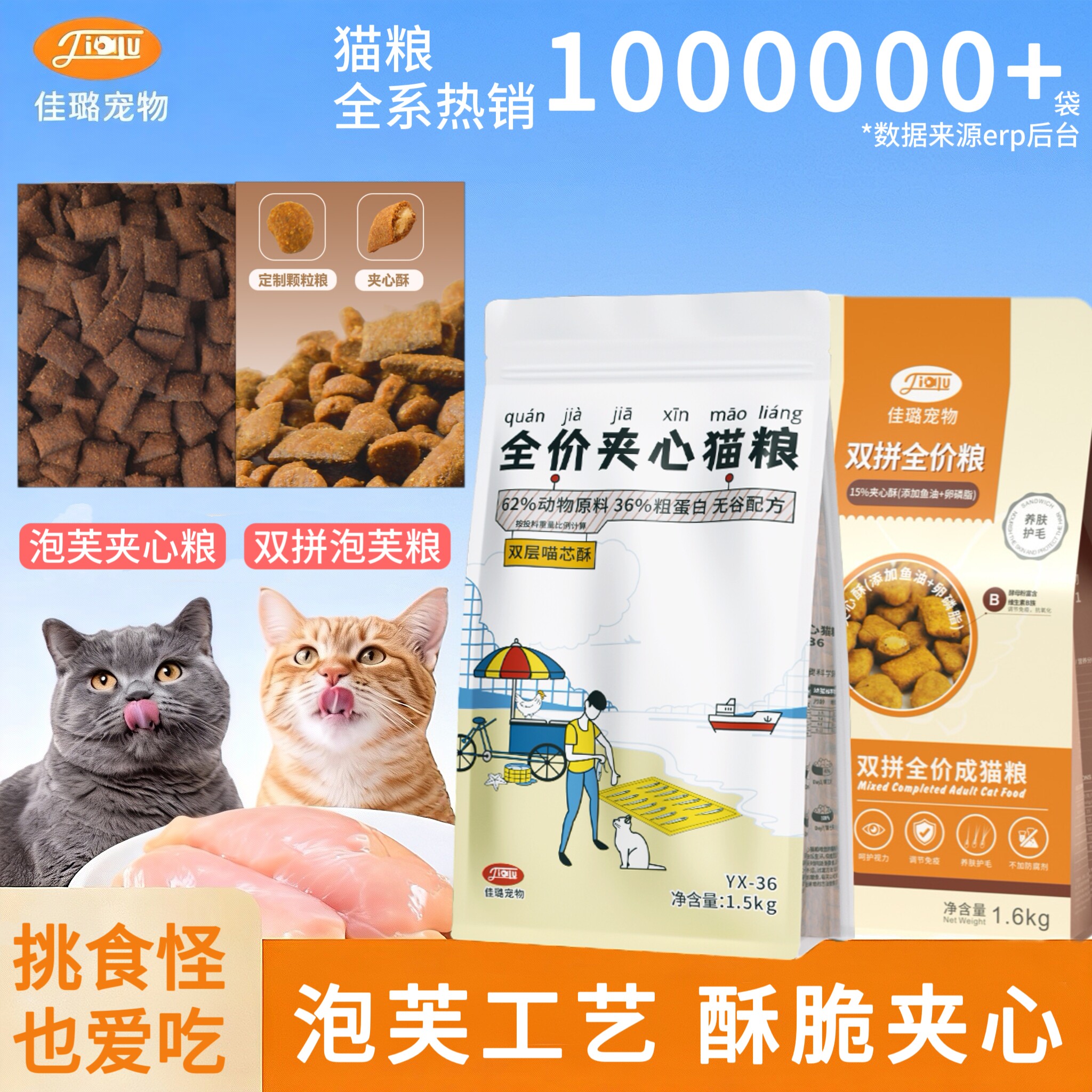 佳璐泡芙夹心粮双拼猫粮酥脆爆浆磨牙洁齿补充营养长肉成幼猫主粮图片