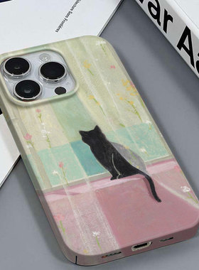 猫咪好奇适用于苹果16PROMAX/11PRO情侣女生安卓IQOONEO6SEVIVOY17红米NOTE14三星A134G版镜面硬菲林壳手机壳