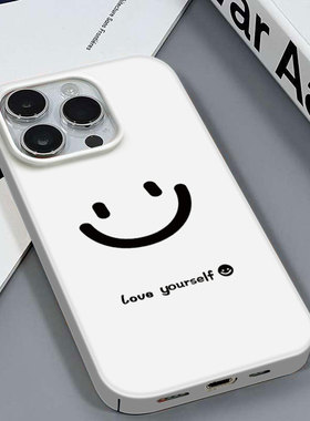 英文笑脸适用于苹果16PRO/X高颜值网红安卓畅享10PLUSIQOO11PROVIVOS17红米K50PRO三星A53亮面硬菲林壳手机壳