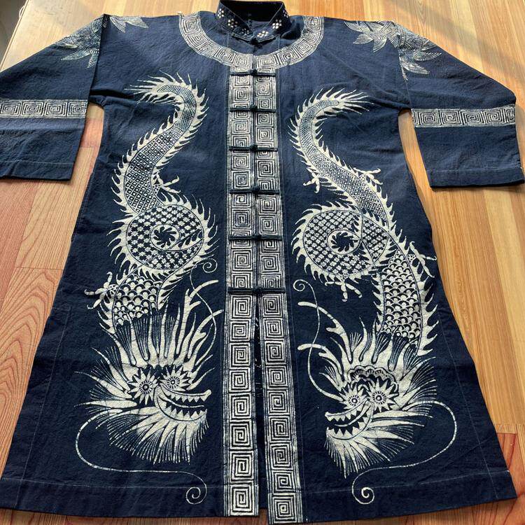 蜡染外套长褂外披长款长袖民族活动服饰非遗技艺龙纹定制男士包邮