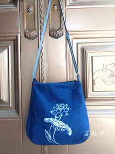 贵州蜡染包包定制半月包帆布包板蓝根植物蓝染环保包非遗工艺礼物