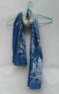 贵州丹寨蜡染围巾 蜡染图案定制苗族手工植物染板蓝根围巾 定做