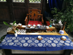 贵州丹寨蜡染茶旗桌旗茶席定制传统板蓝根植物染手工制作文创风