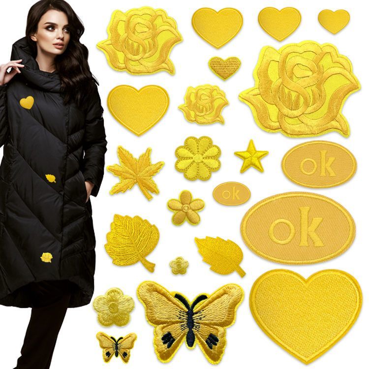 黄色自粘布贴补丁贴布衣服裤子羽绒服帽子装饰修补破洞贴刺绣贴花
