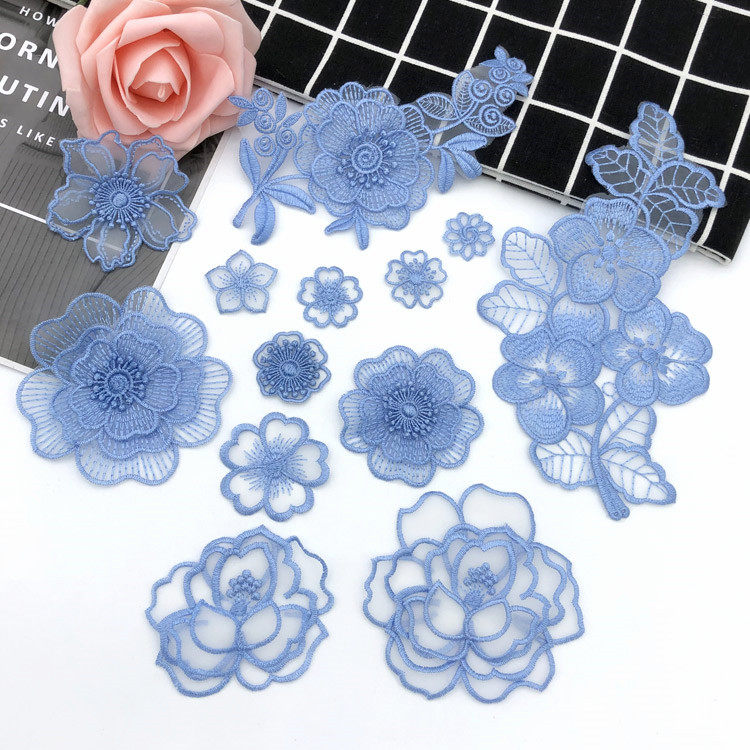 蓝色蕾丝破洞修补可水洗不掉色