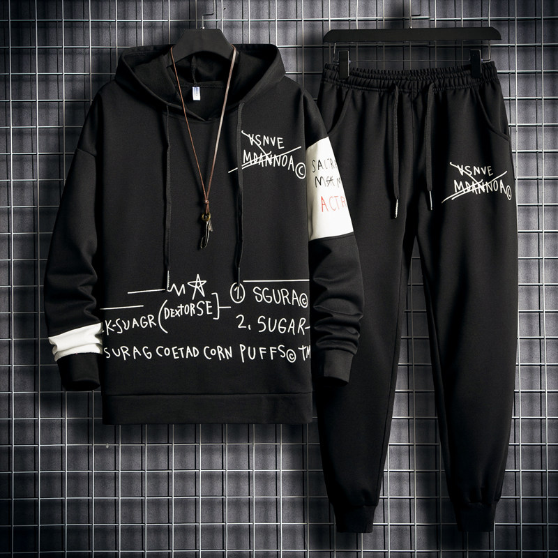 休闲套装男秋冬季青少年潮流加绒运动服搭配一套20140-TZ830-P55,男装卫衣,星座210-1