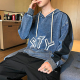 秋季卫衣男牛仔连帽休闲卫衣潮流纯棉卫衣A074-NZ927-P60，男装卫衣，星座210-1