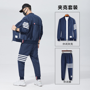 秋季鹿皮绒套装男时尚休闲夹克套装长袖套装A074-TZ3888-P85图片