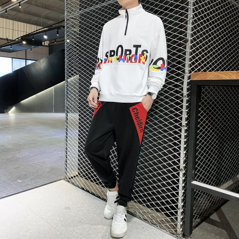 卫衣男长袖休闲运动套装潮牌两件套秋季新款连帽印花男TZ805-P60,男装卫衣,星座210-1