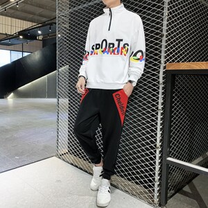 卫衣男长袖休闲运动套装潮牌两件套秋季新款连帽印花男TZ805-P60图片