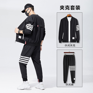 秋季鹿皮绒套装男时尚休闲夹克套装长袖套装A074-TZ3888-P85图片