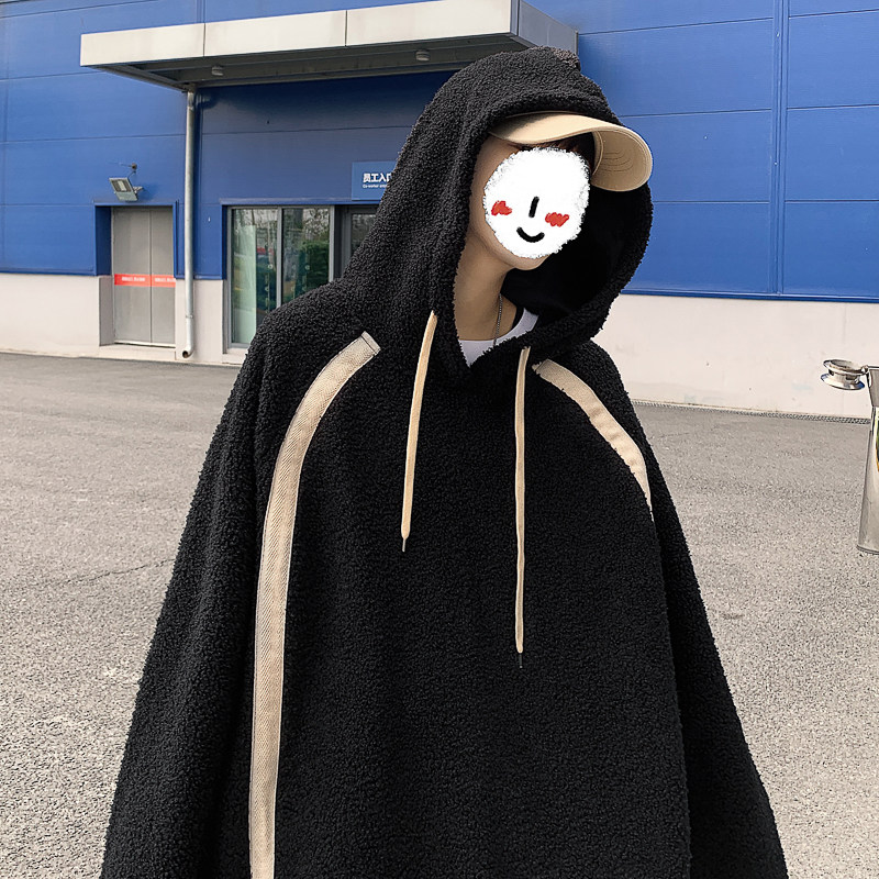 羊羔绒卫衣男连帽ins港风chic休闲外套潮秋冬款上衣W9301-P58图片