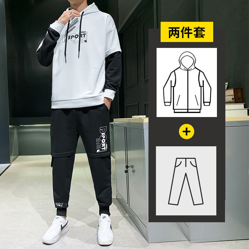 秋季假两件卫衣套装男假两件卫裤长裤男A074-TZ825,男装卫衣,星座210-1