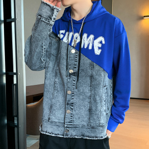 秋季牛仔卫衣拼接夹克外套男青少年潮流时尚款A074-A511图片