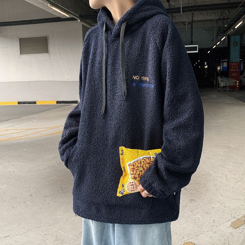 泰迪绒羊羔绒卫衣男秋冬季上衣宽松连帽加绒潮ins港风9302-P58,男装卫衣,星座210-1