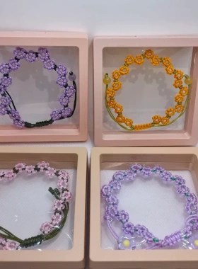 生日礼物纯手工编织成品小花朵编织手绳绿绳四叶草编绳手链情侣
