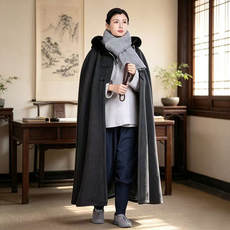 尚远打坐披风禅修斗篷中长款男女居士服观音斗僧服僧人加厚加绒