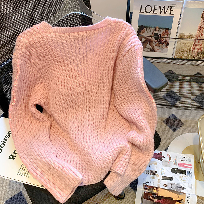 카운터 럭셔리 브랜드가 유출된 여성 의류 게으른 스타일의 브이넥 스웨터 재킷 가을 겨울 여성용 다재다능하고 시크한 니트 가디건을 선택합니다