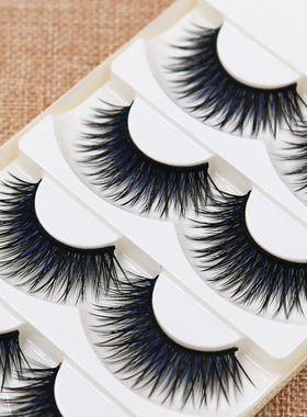 假睫毛纤长浓密舞台妆眼睫毛自然逼真裸妆交叉长款睫毛蓝色K21