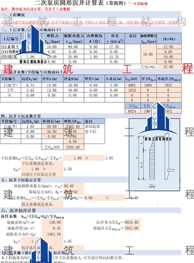 二次泵房圆形沉井计算表带简图不带隔墙